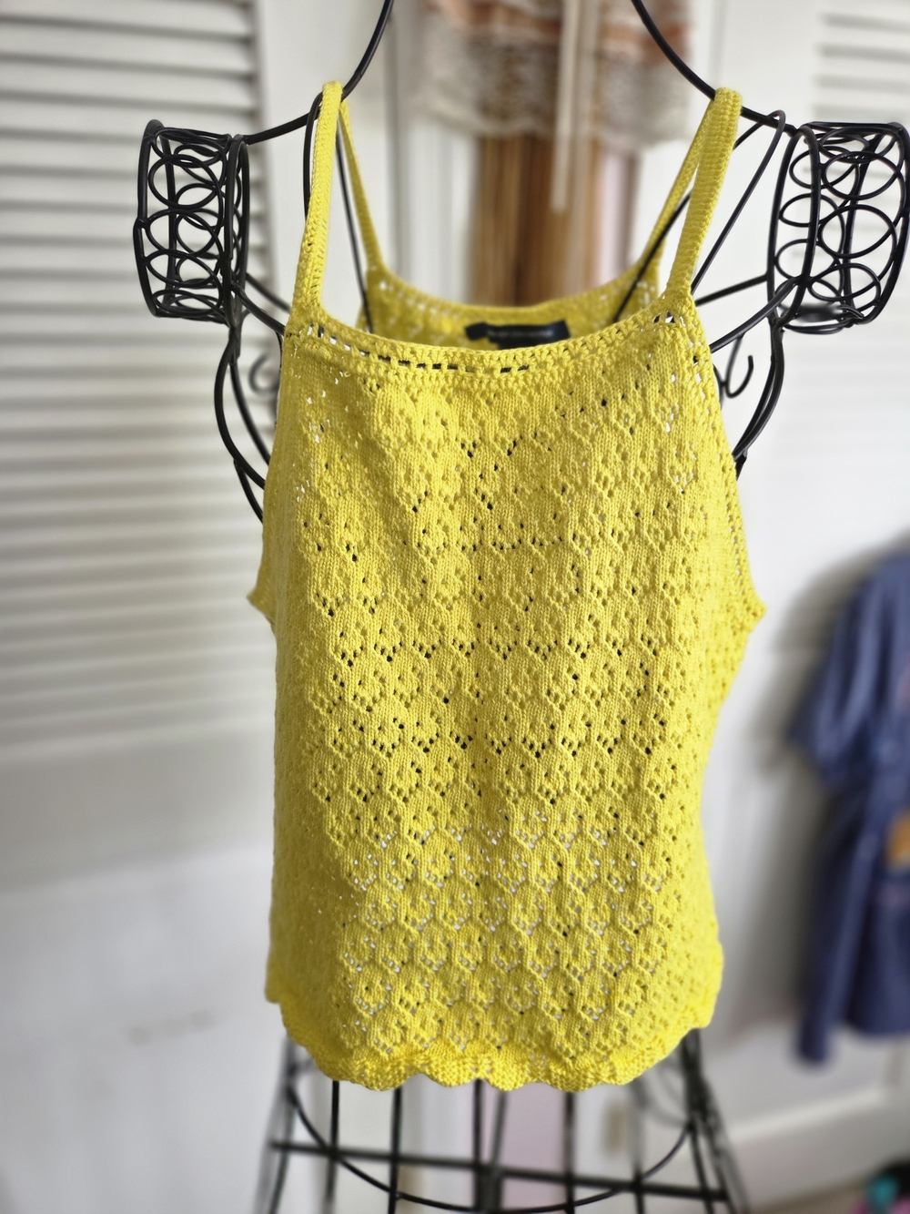 French Connection Yellow Crochet Eyelet Spaghetti Strap Camisole